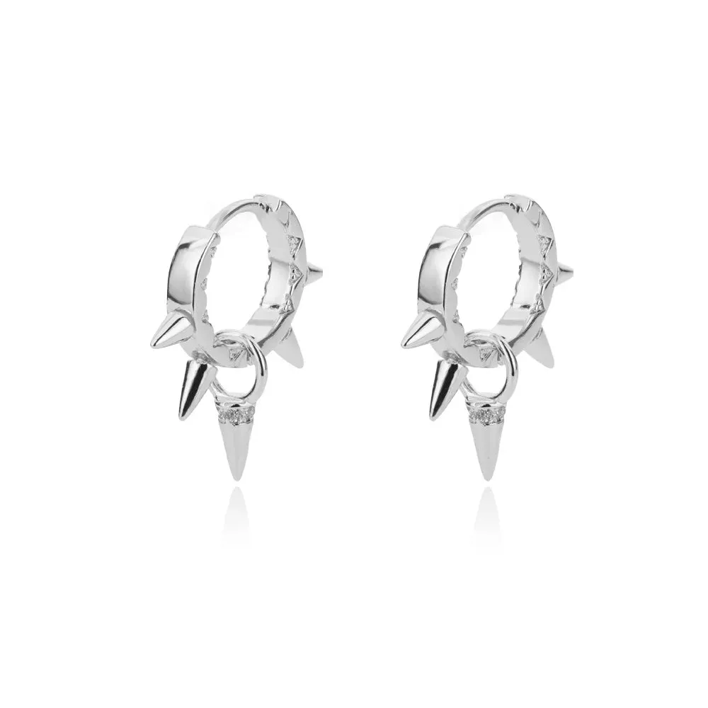 Silver Colored Spike Hoop Earrings