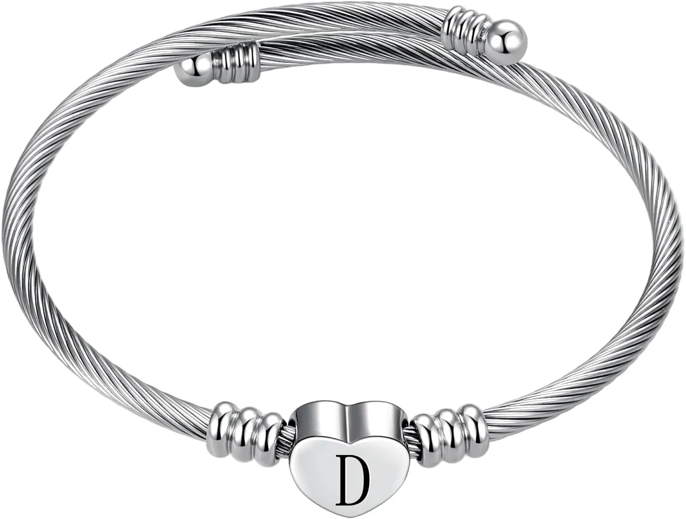 Silver Initial Letter Cuff Bracelet Heart Bangle Bracelets Expandable Stainless Steel Personalized Jewelry for Women