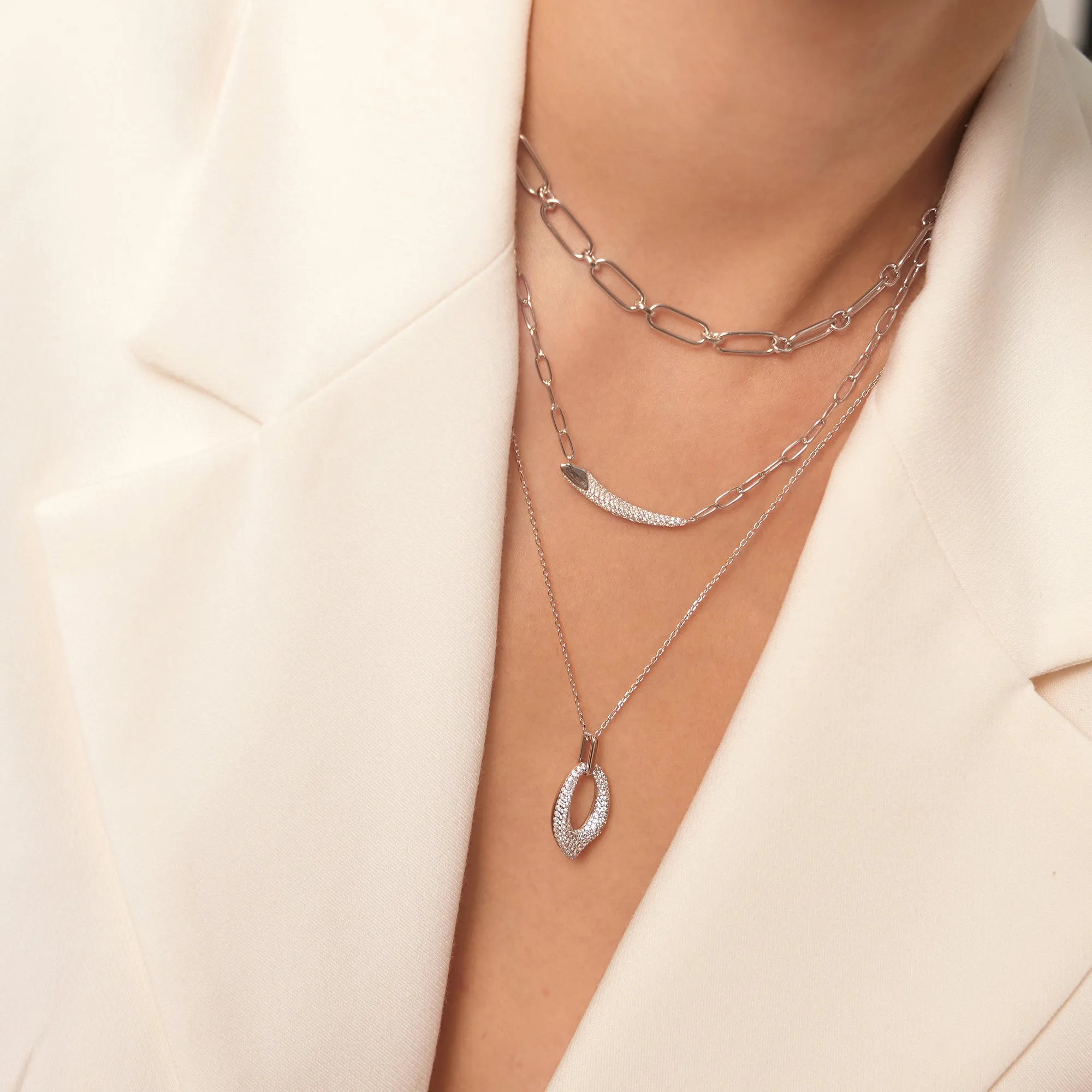 Silver Pave Arrow Pendant Necklace