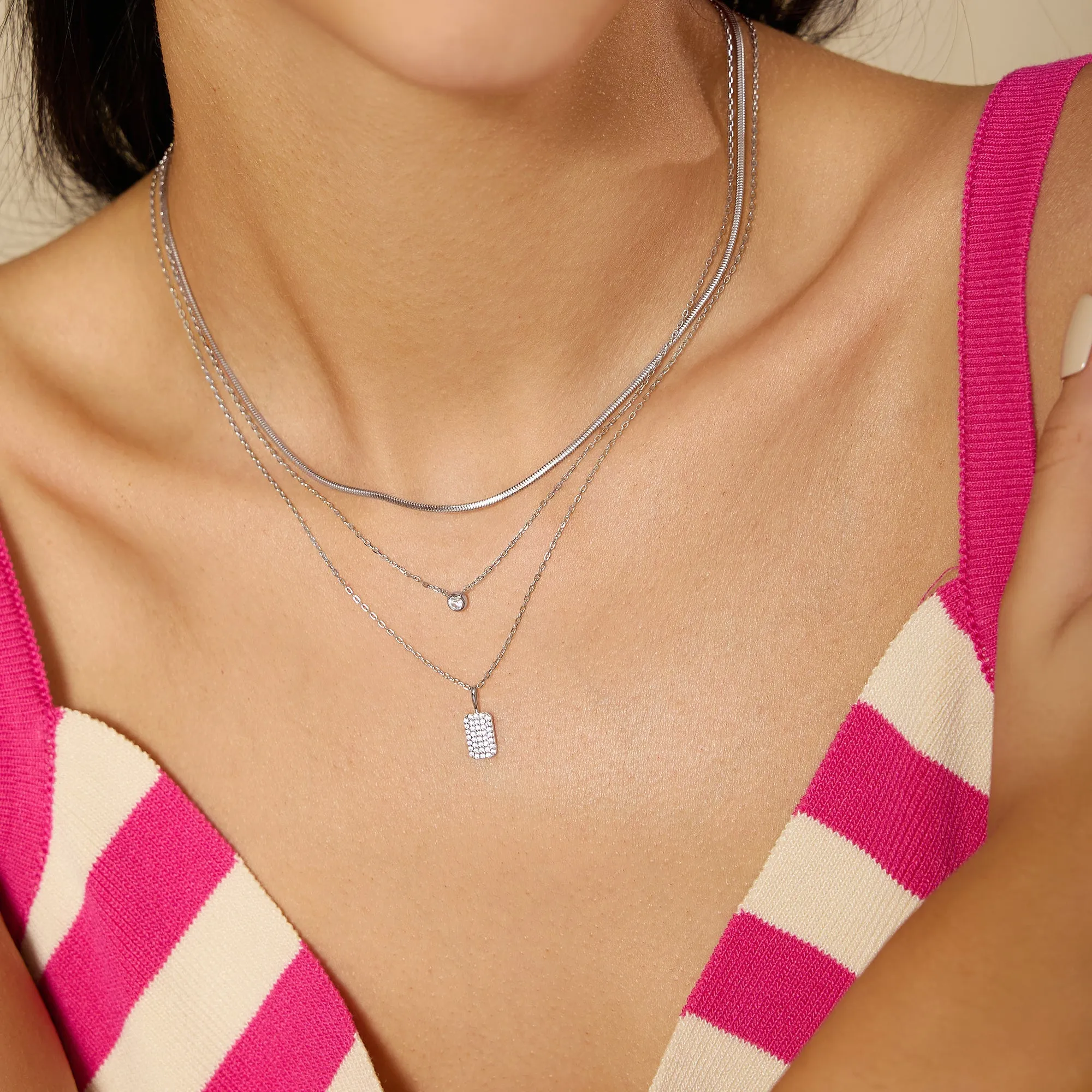 Silver Pave Pendant Necklace