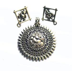 Silver Round Ganesha Pendant Set