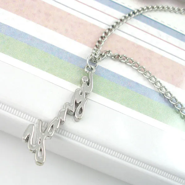 Silver Tone Fashion Necklace with Abstract Script Pendant