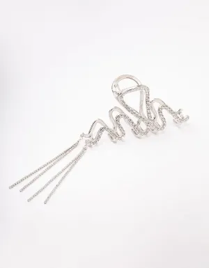 Silver Wavy Diamante Cup Chain Hair Claw Clip