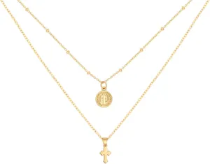 SOFYBJA Dainty 18k Gold Layered Statement Choker Necklaces for Women Tiny Cute Lock Key Pendant Personalized Double Layering Chain Necklaces
