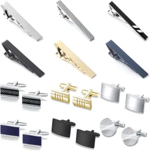 SONNYX Men's Cufflinks and Tie Clips Set for Men Necktie Tie Bar Clips Business Shirts Wedding Tuxedo Classic Cuff links for Wedding Groom Business