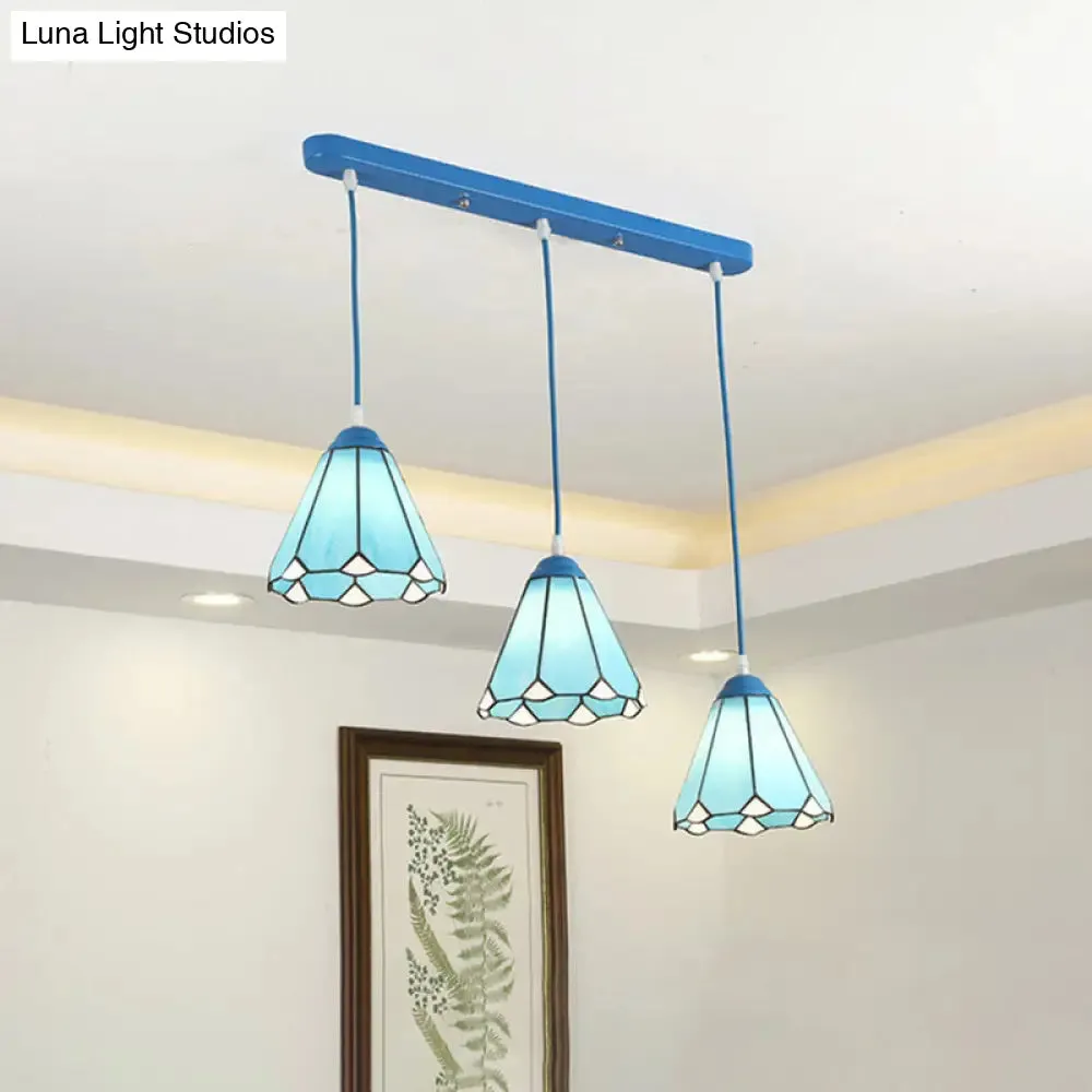Stained Glass Pendant Light Trio for Restaurants- Tiffany Conical Design
