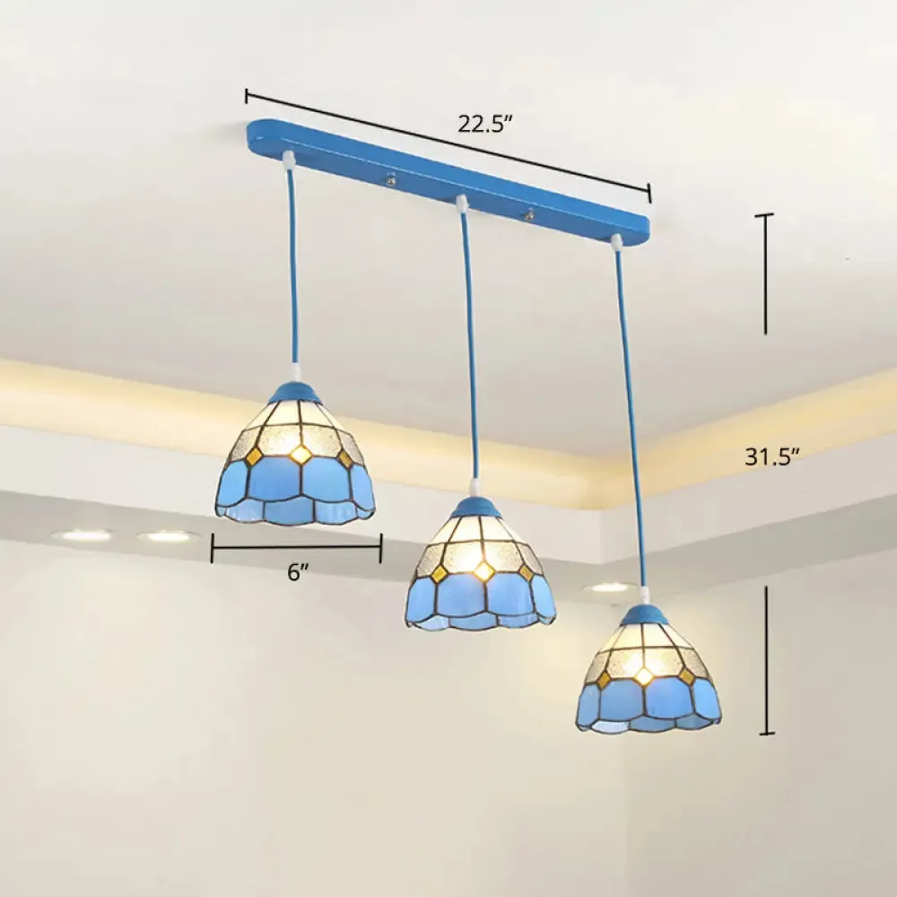 Stained Glass Pendant Light Trio for Restaurants- Tiffany Conical Design