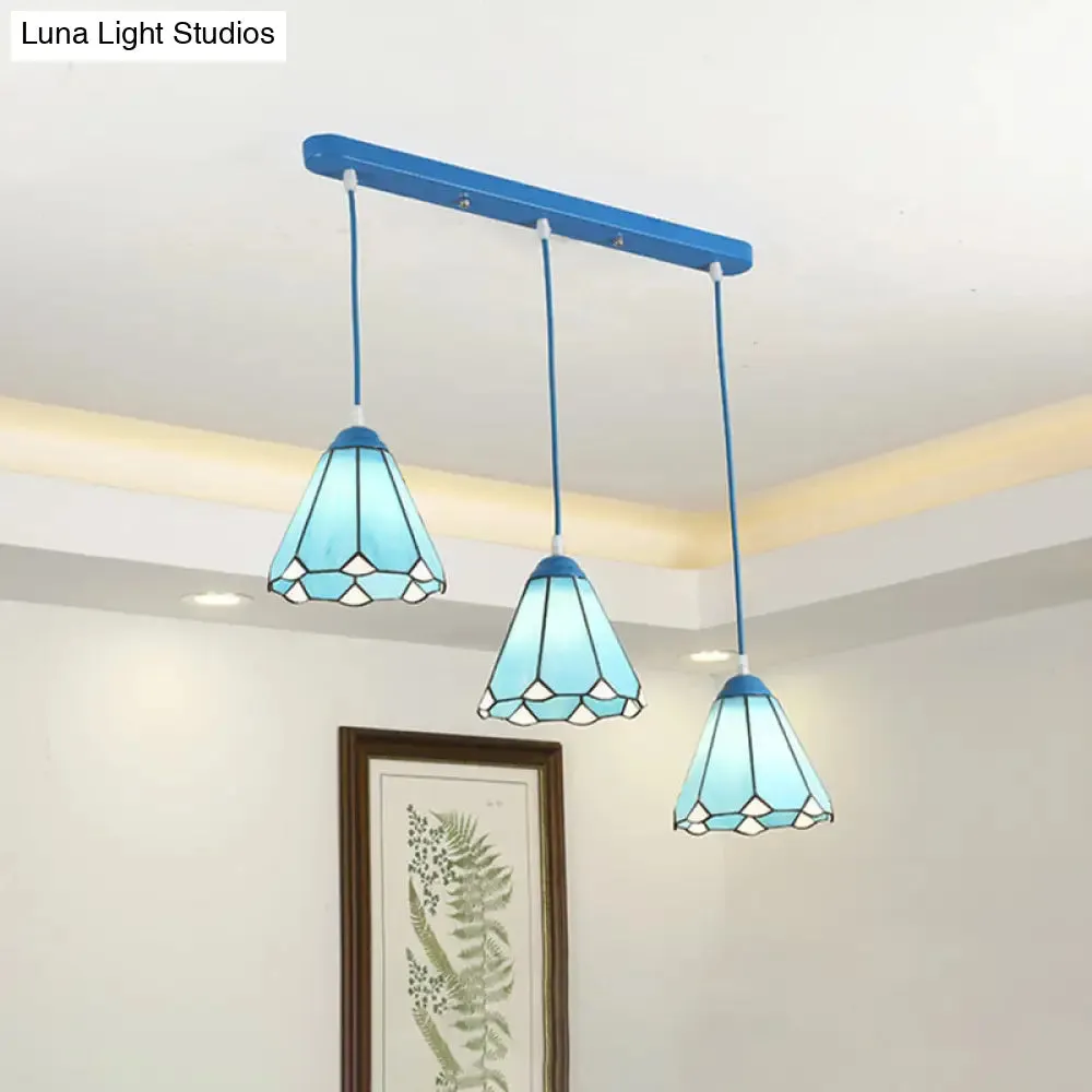 Stained Glass Pendant Light Trio for Restaurants- Tiffany Conical Design