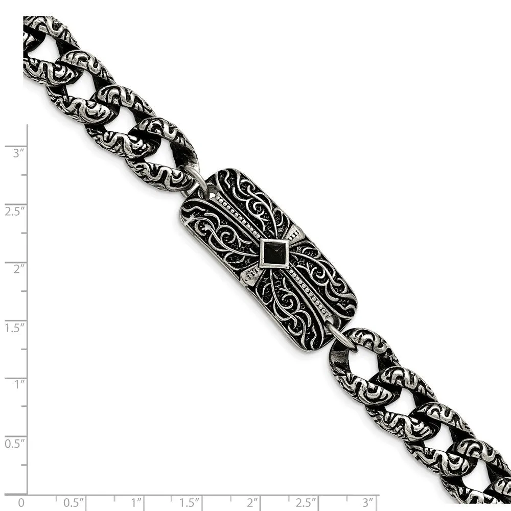 Stainless Steel Antiqued 9in Bracelet