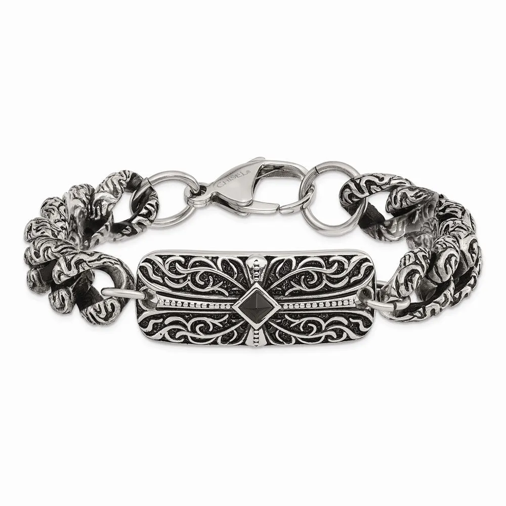 Stainless Steel Antiqued 9in Bracelet