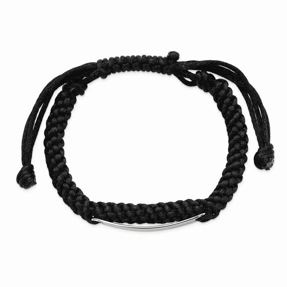 Stainless Steel Black Fabric w/ID Plate Adjustable Bracelet