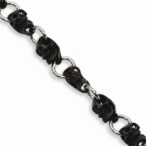 Stainless Steel Black Ip-Plated Skull Bracelet