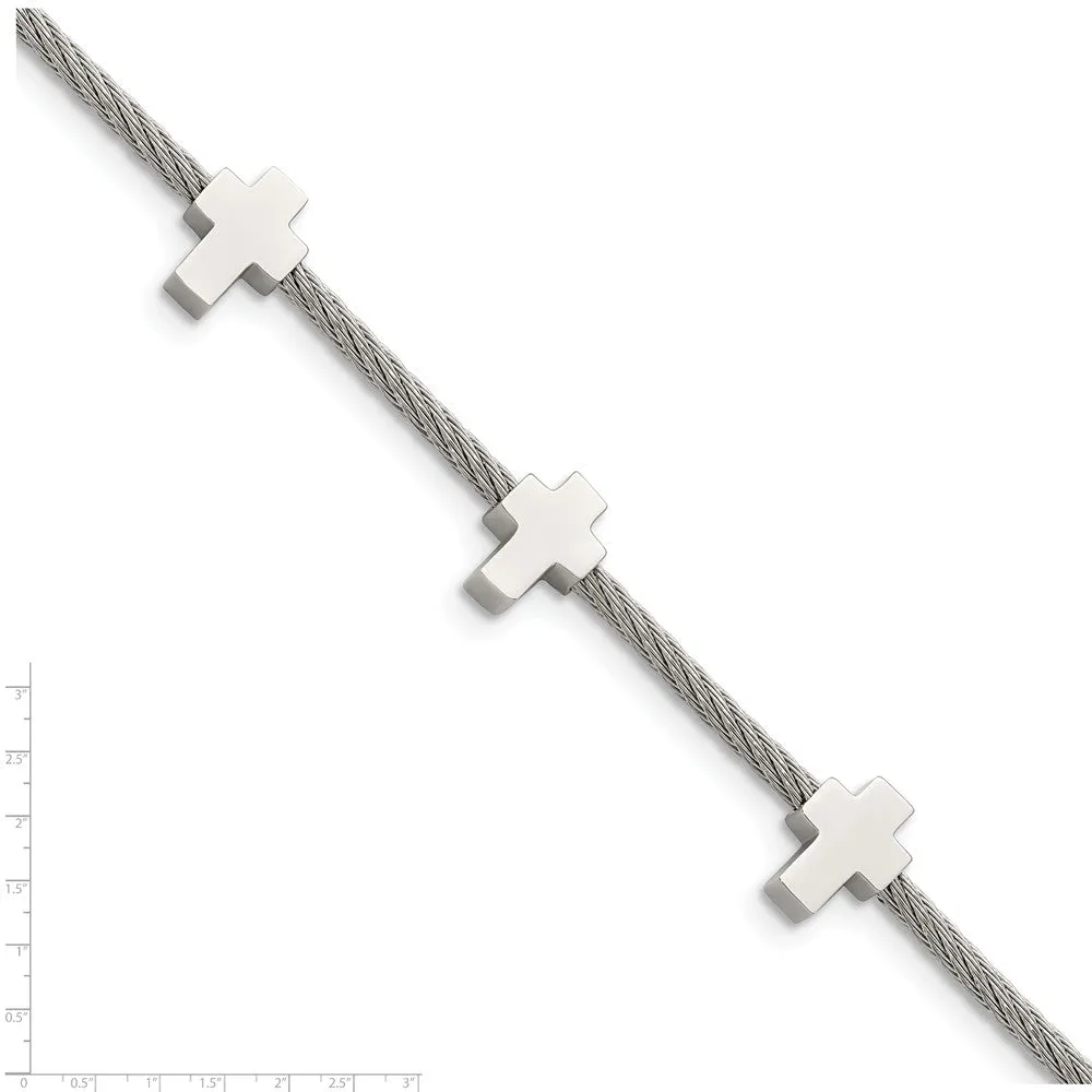 Stainless Steel Crosses on Twisted Wire 7.5in w/ext Bracelet