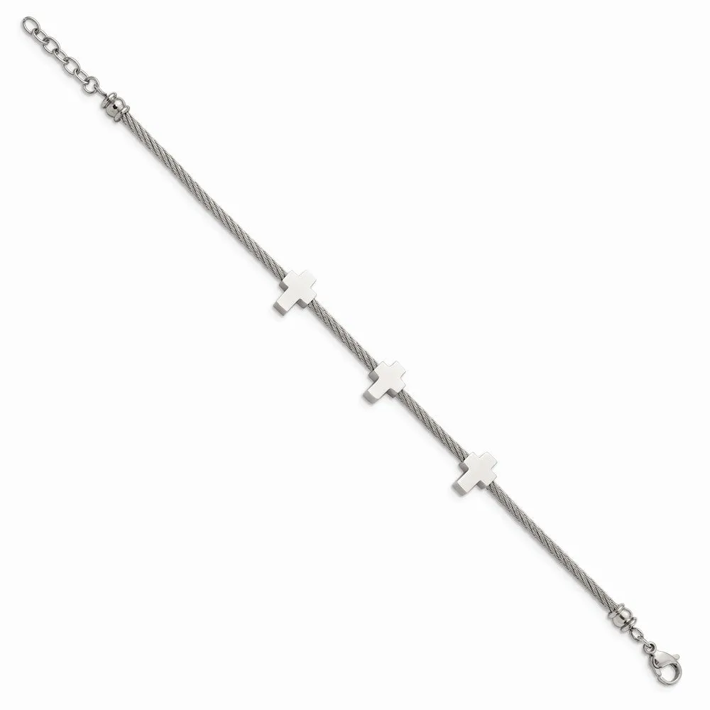 Stainless Steel Crosses on Twisted Wire 7.5in w/ext Bracelet