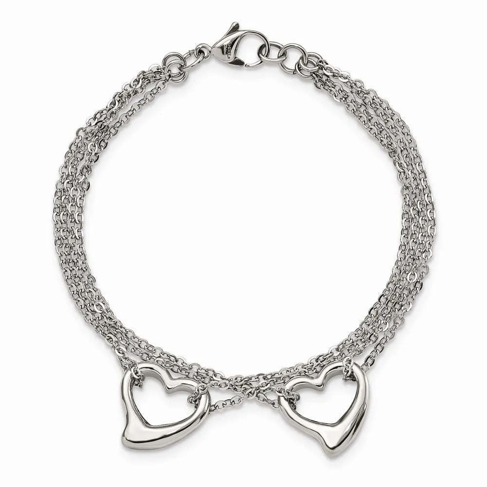 Stainless Steel Cutout Hearts 7in Bracelet