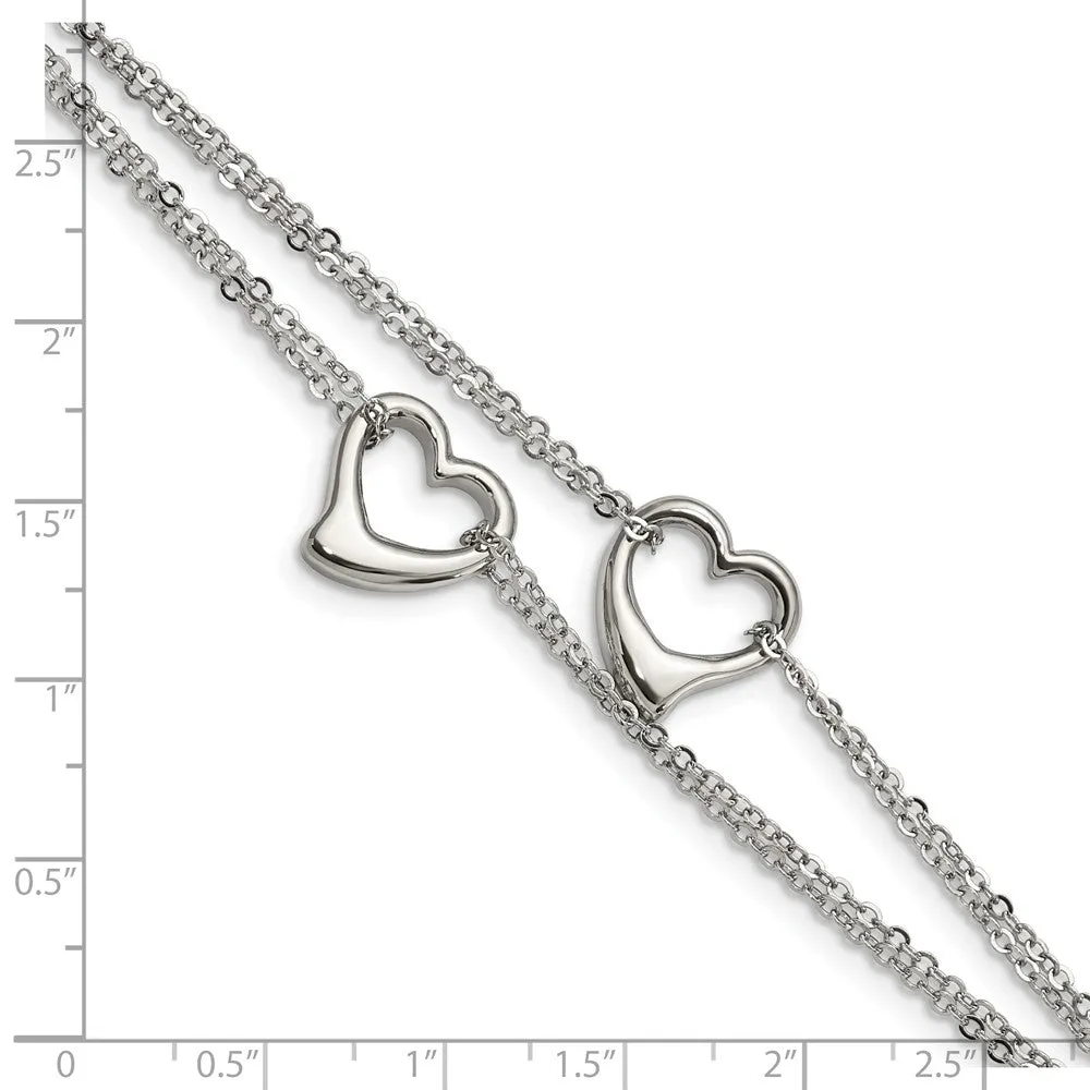 Stainless Steel Cutout Hearts 7in Bracelet
