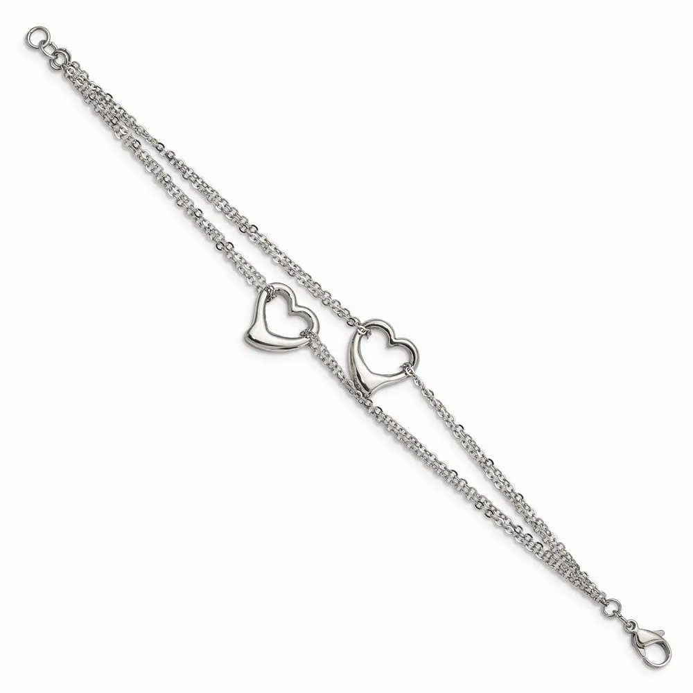Stainless Steel Cutout Hearts 7in Bracelet