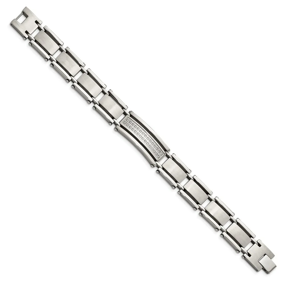 Stainless Steel CZs Brushed & Polished 8.5in Bracelet