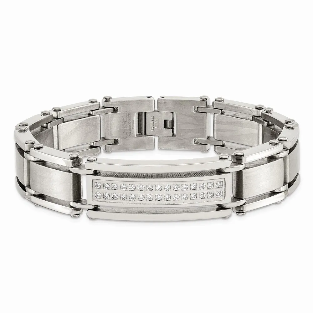 Stainless Steel CZs Brushed & Polished 8.5in Bracelet