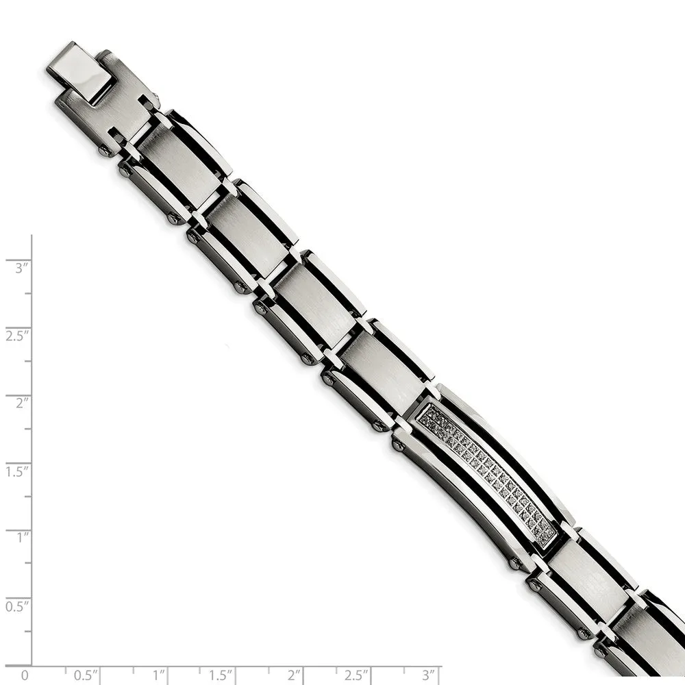 Stainless Steel CZs Brushed & Polished 8.5in Bracelet
