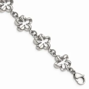 Stainless Steel Polished Cut-out Flowers 7.5in Bracelet