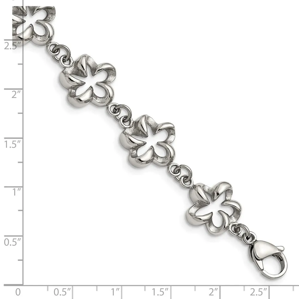 Stainless Steel Polished Cut-out Flowers 7.5in Bracelet