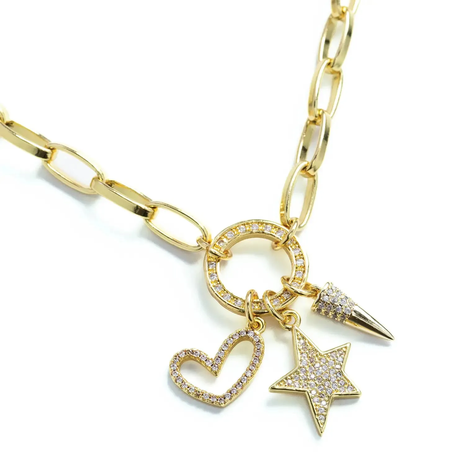 Star   Heart   Point Statement Necklace - Gold