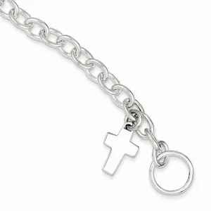 Sterling Silver Dangling Cross Charm Bracelet