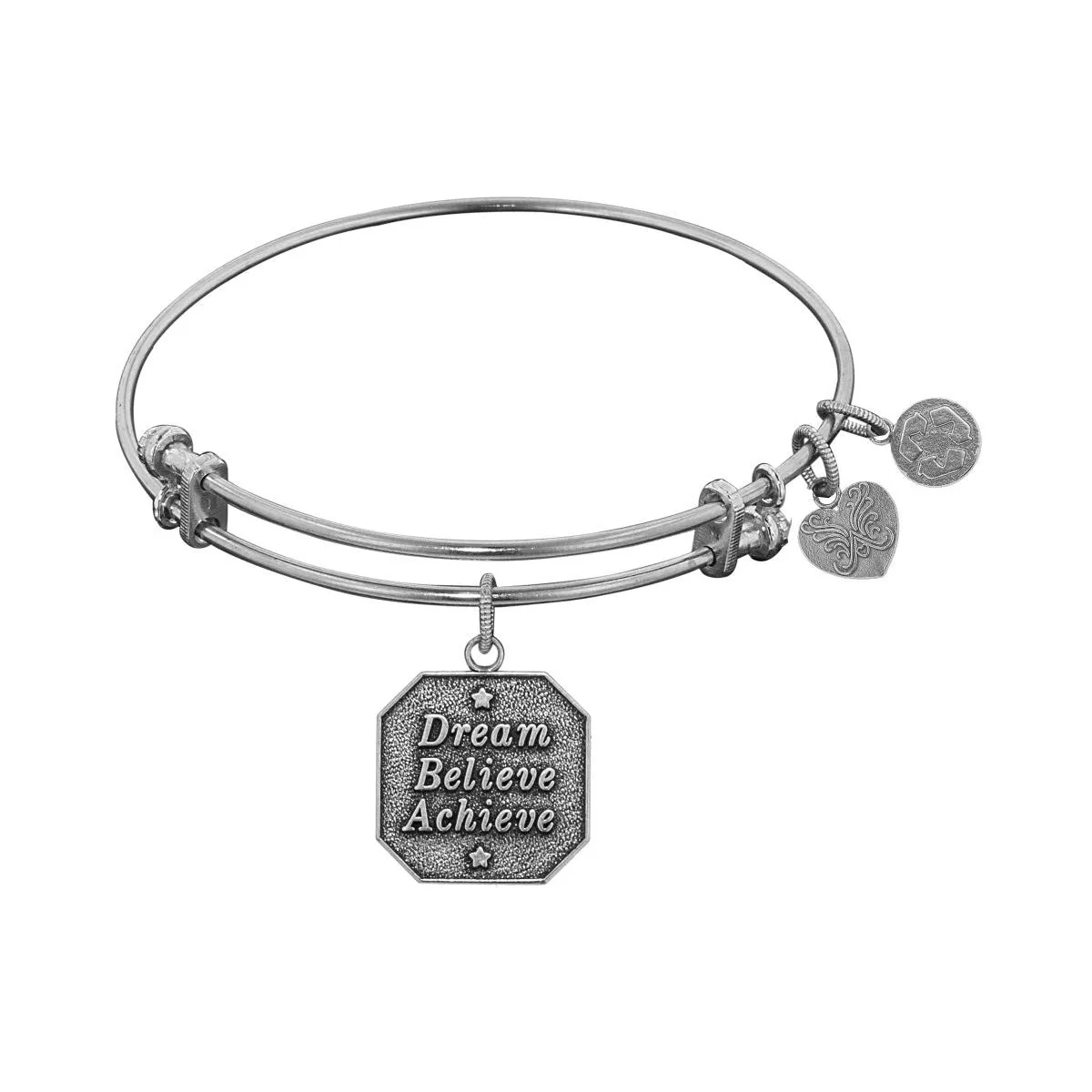 Stipple Finish Brass Dream, Believe, Achieve Angelica Bangle Bracelet, 7.25"