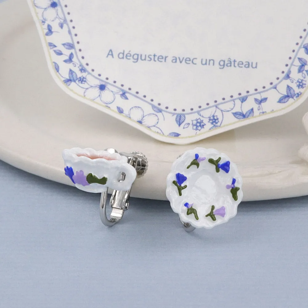 Teacup and Saucer Clip On Earrings