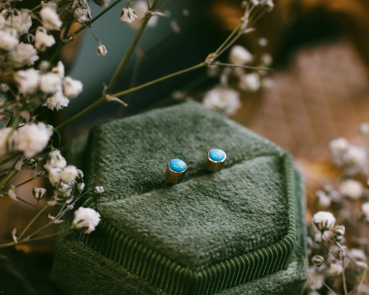 TURQUOISE BEZEL SET STUD EARRINGS