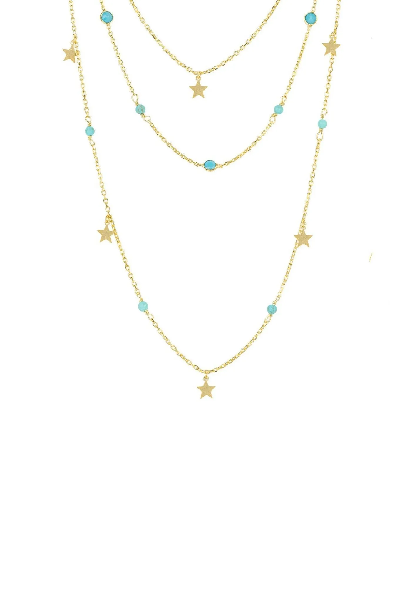 Turquoise Star Multi Strand Gemstone Necklace Gold