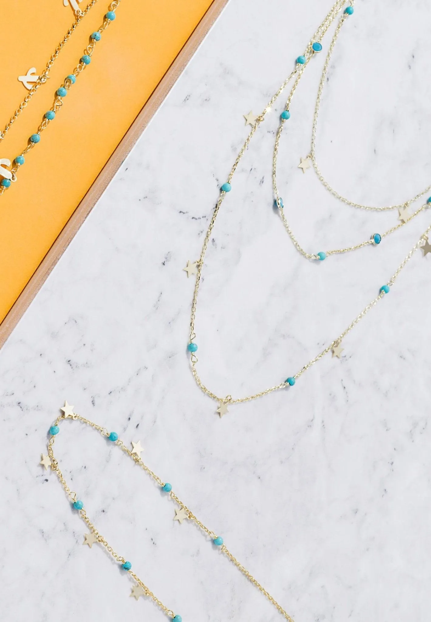 Turquoise Star Multi Strand Gemstone Necklace Gold