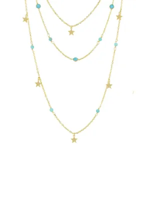 Turquoise Star Multi Strand Gemstone Necklace Gold