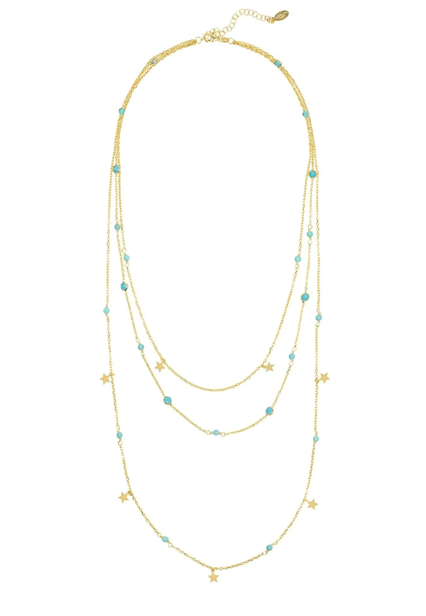 Turquoise Star Multi Strand Gemstone Necklace Gold