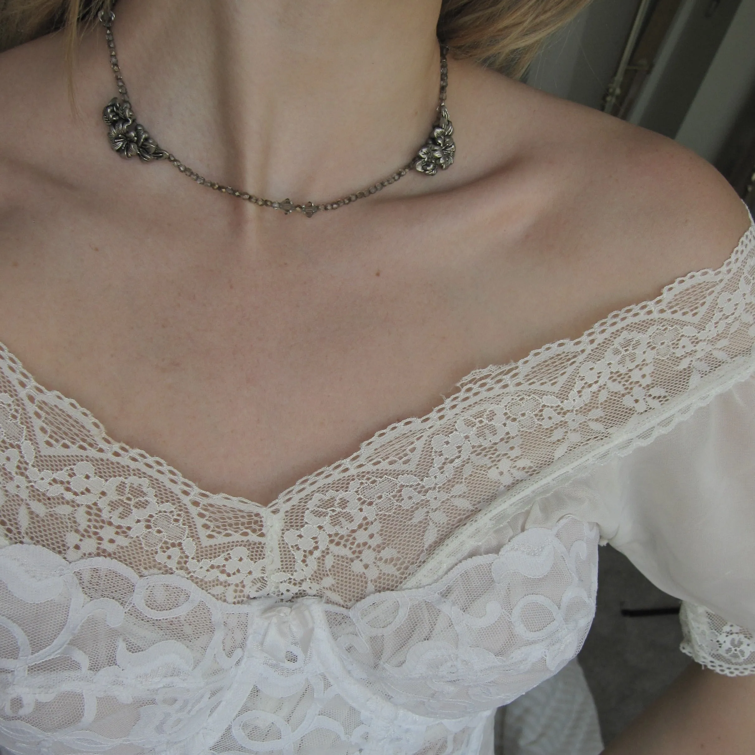 Vintage Floral & Beaded Necklace