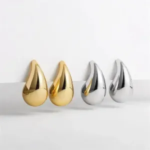 Vintage Gold Color Plated Chunky Dome Drop Earrings for Women Glossy Thick Teardrop Waterdrop Hoop Earring Fashion Jewelry
