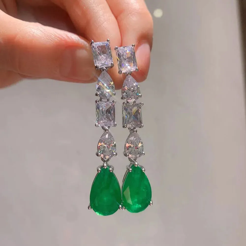 Water Drop Cubic Zircon Long Drop Earrings