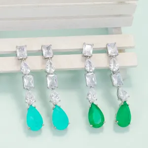 Water Drop Cubic Zircon Long Drop Earrings
