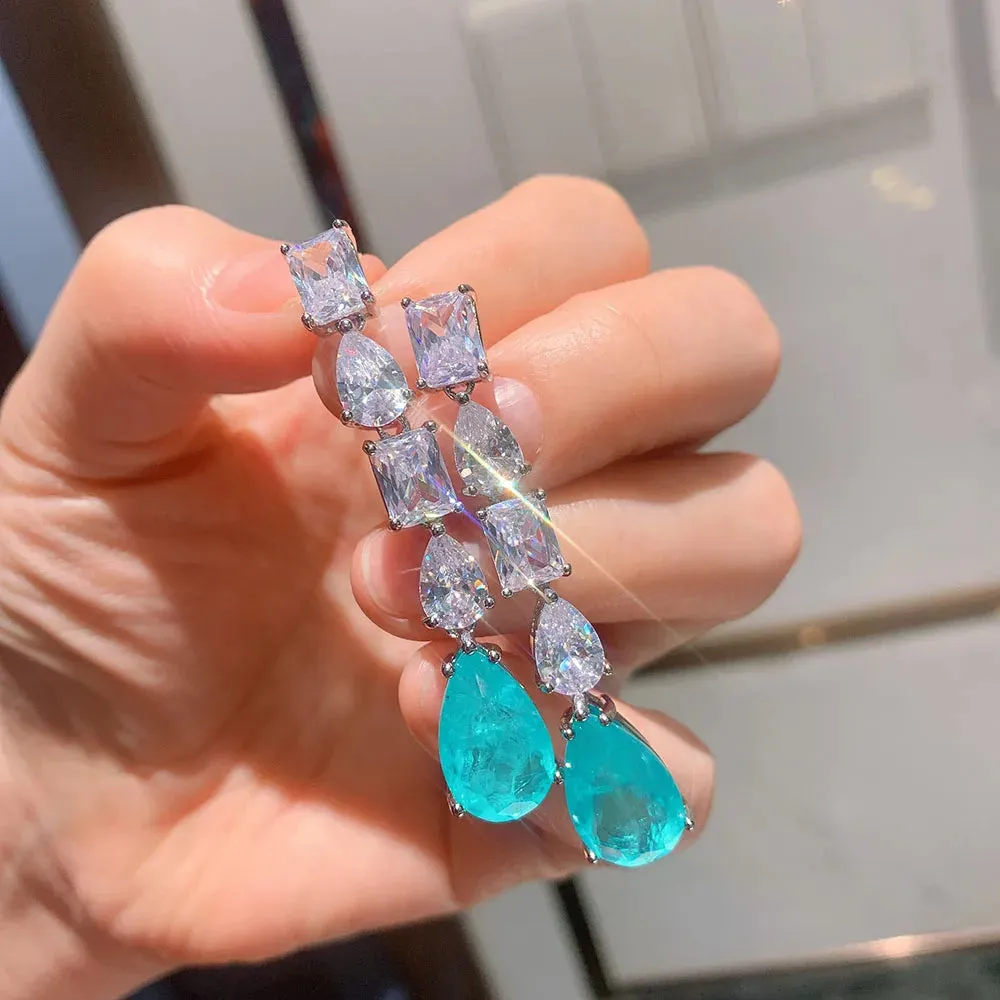 Water Drop Cubic Zircon Long Drop Earrings