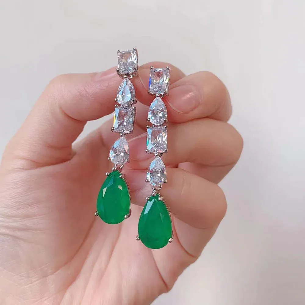 Water Drop Cubic Zircon Long Drop Earrings