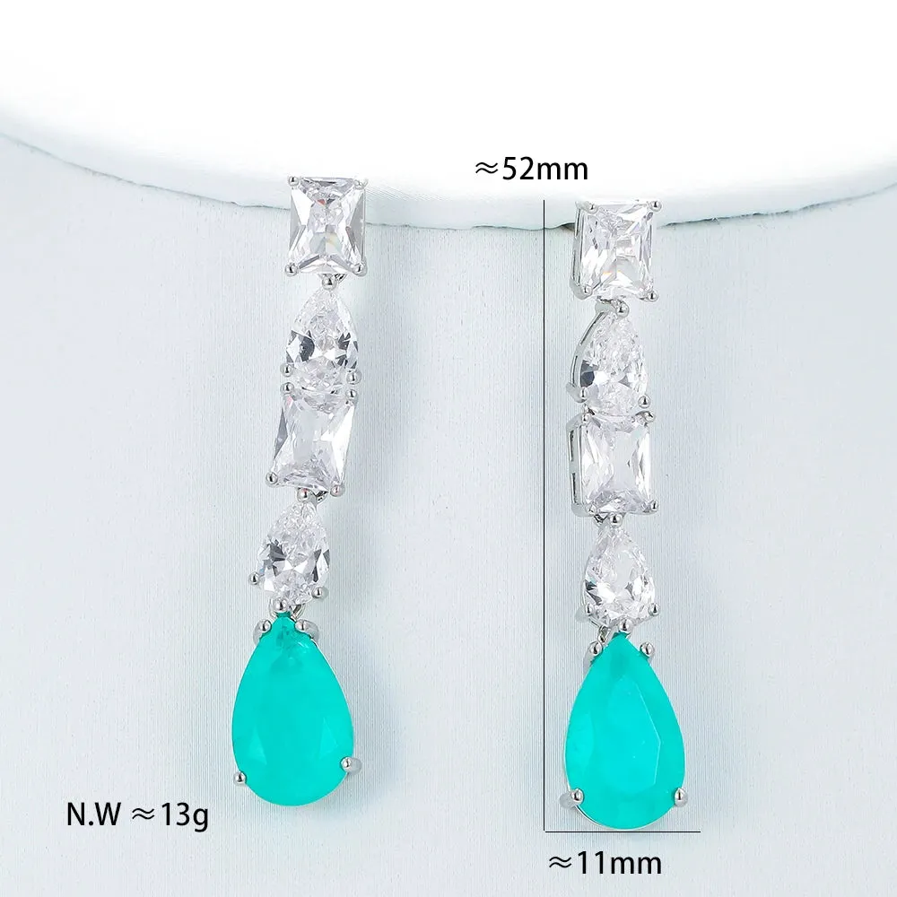 Water Drop Cubic Zircon Long Drop Earrings