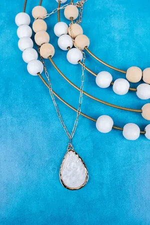 West Shore Meet Me There White Teardrop Goldtone Necklace