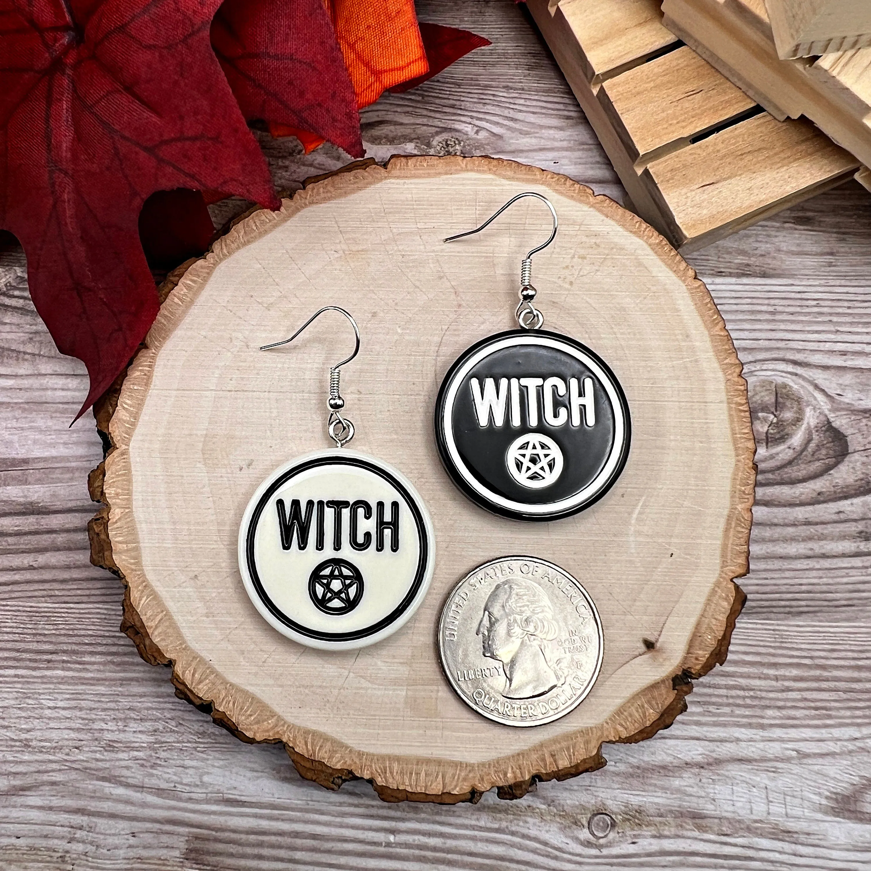 Witch Pentagram Acrylic Halloween Spooky Season, Silver/Silver-tone  Earrings, Hypoallergenic Gift - Clearance
