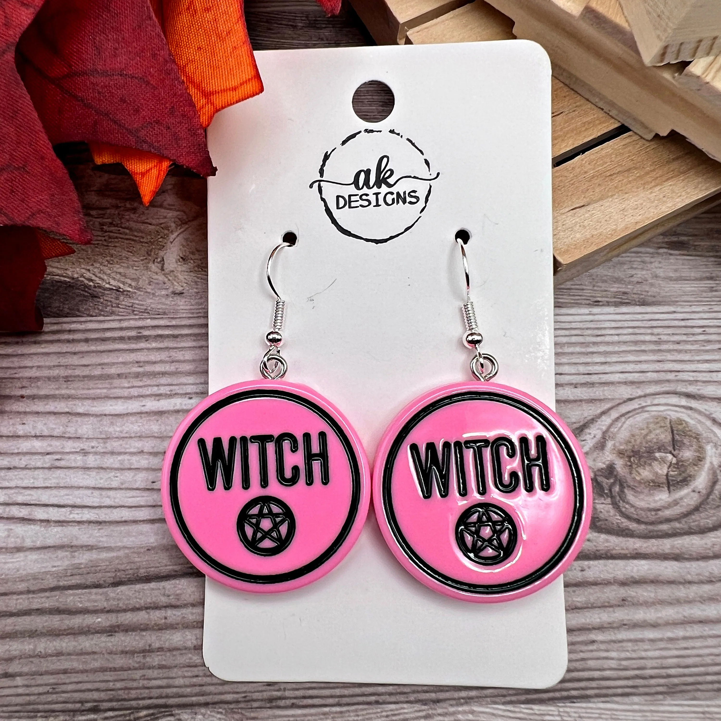 Witch Pentagram Acrylic Halloween Spooky Season, Silver/Silver-tone  Earrings, Hypoallergenic Gift - Clearance