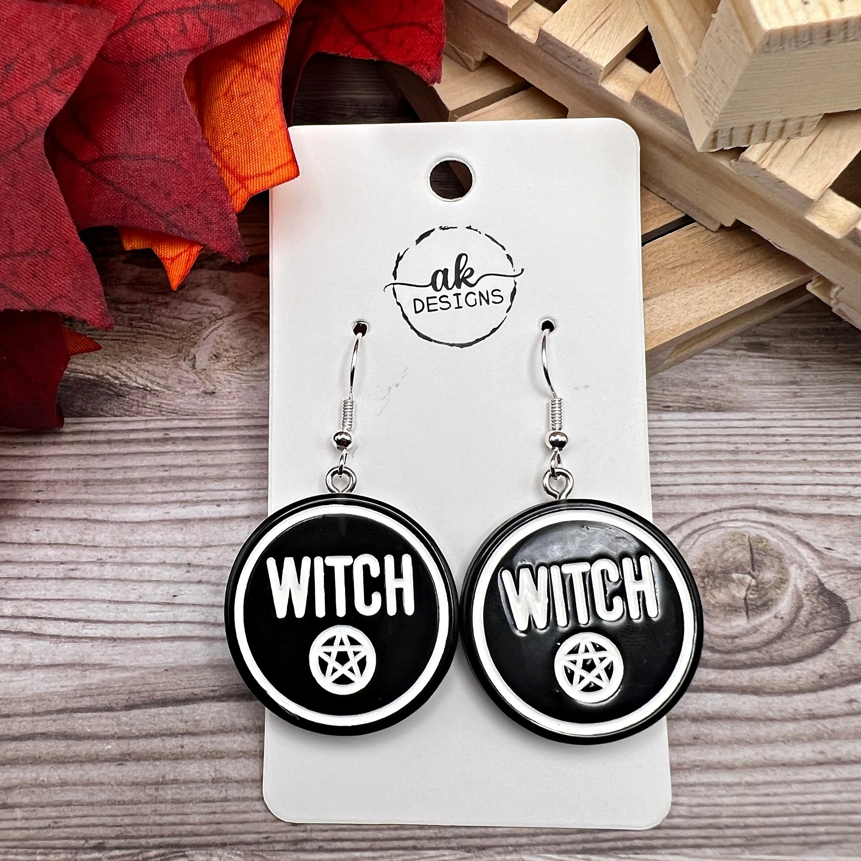 Witch Pentagram Acrylic Halloween Spooky Season, Silver/Silver-tone  Earrings, Hypoallergenic Gift - Clearance