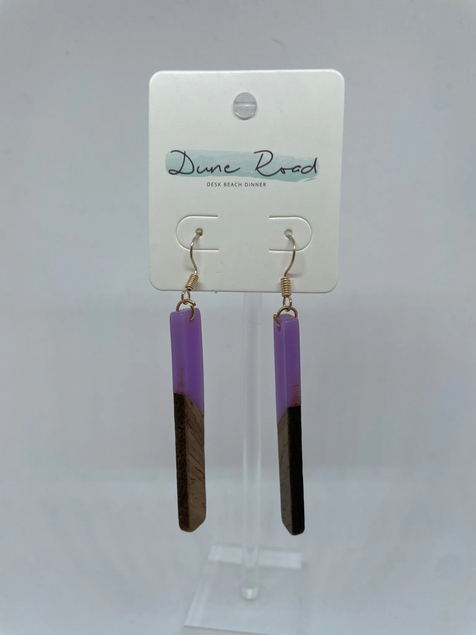 WOOD RESIN EARRINGS RECTANGULAR HOOK LILAC