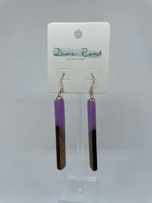 WOOD RESIN EARRINGS RECTANGULAR HOOK LILAC