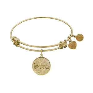 Yellow Stipple Finish Brass Healing Shema-OR Angelica Bangle Bracelet, 7.25"