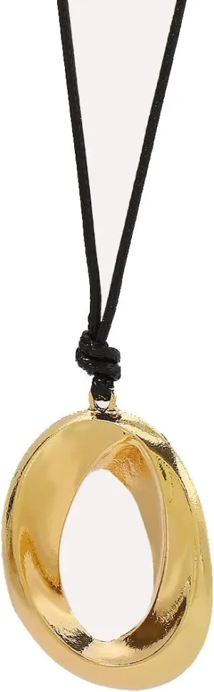 YOOESTORES82 Chunky Gold Hollowed Circle Pendant Necklaces, Adjustable Wax Rope Twisted Geometry Thick Metal Statement Choker Necklaces for Women